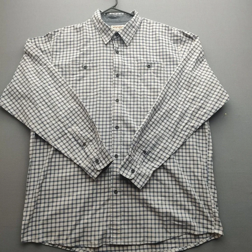 Wrangler Authentics Men's‎ Blue Check Button Up Shirt XLT Long Sleeve